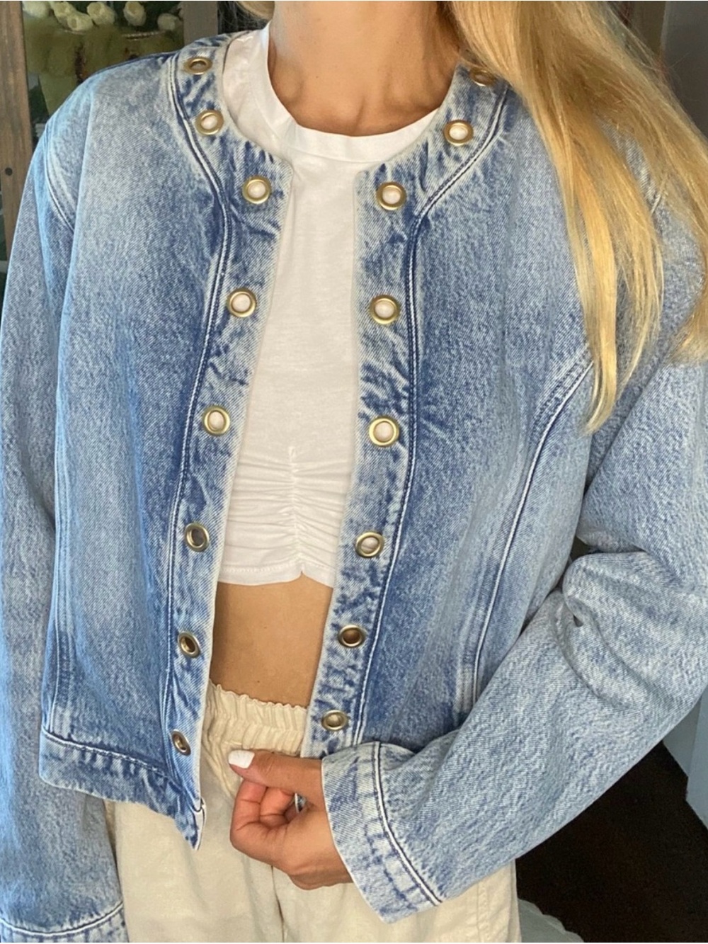 NWT Michael Kors Light Blue Denim Crop Jean Jacket Size XL